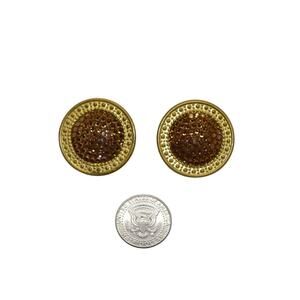 A8 Auth RICHARD KERR Round Goldtone W/Paved Rhinestone Crystals Clip On Earrings
